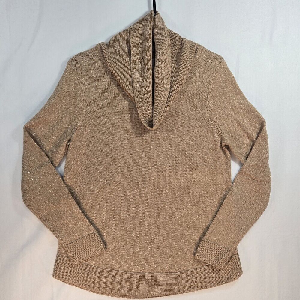 Chico's Brown with Gold Metallic Glitter Turtleneck Sweater Pullover Size 1 M/8